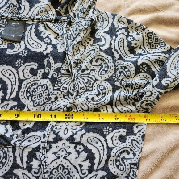 AERODYNAMICS paisley long sleeve hoodie navy and white V-neck pullover Sz S Boho - Picture 7 of 8